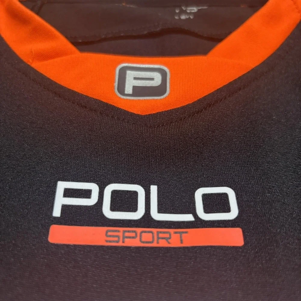 Polo Sport Ralph Lauren Football Jersey Mens Medium Black Orange Trim 3 4th Goal